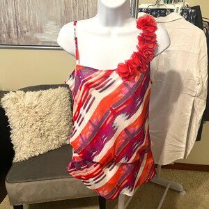 ONE SHOULDER FLORAL FULLY LINED SHIRT WOMENS TOP SUMMER A BYER SIZE MEDIUM